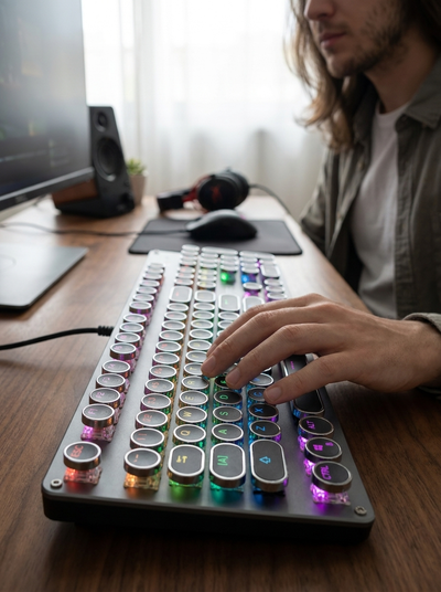 Punk Round-Keycap Mechanical Gaming Keyboard - Aluminium, RGB, Green Switches, Wired