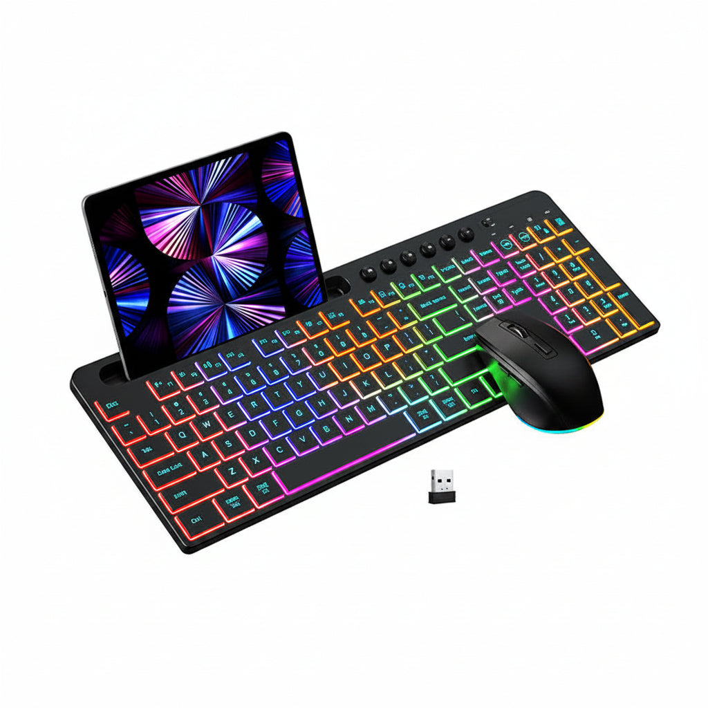 Full-size keyboard with number pad and gently sloped ergonomic profile