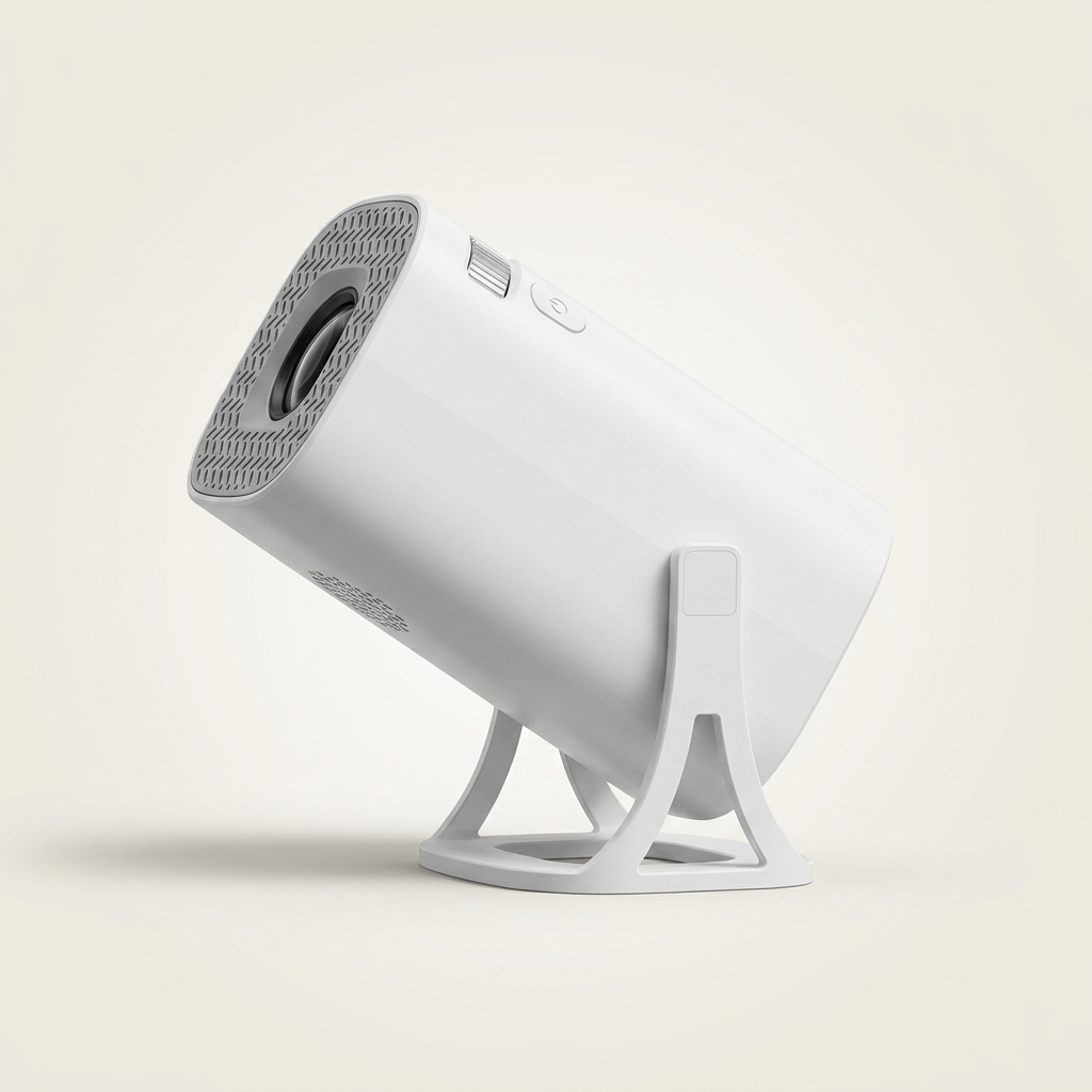 Compact LED projector with wireless phone screen mirroring for films and gaming