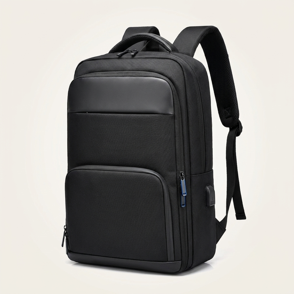 Contrast-stitch urban rucksack weighing 1.05 kg, in Black or Grey