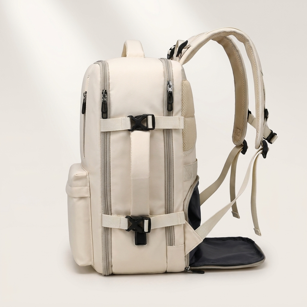 Large 36-55L rucksack with three roomy interior layers for trips