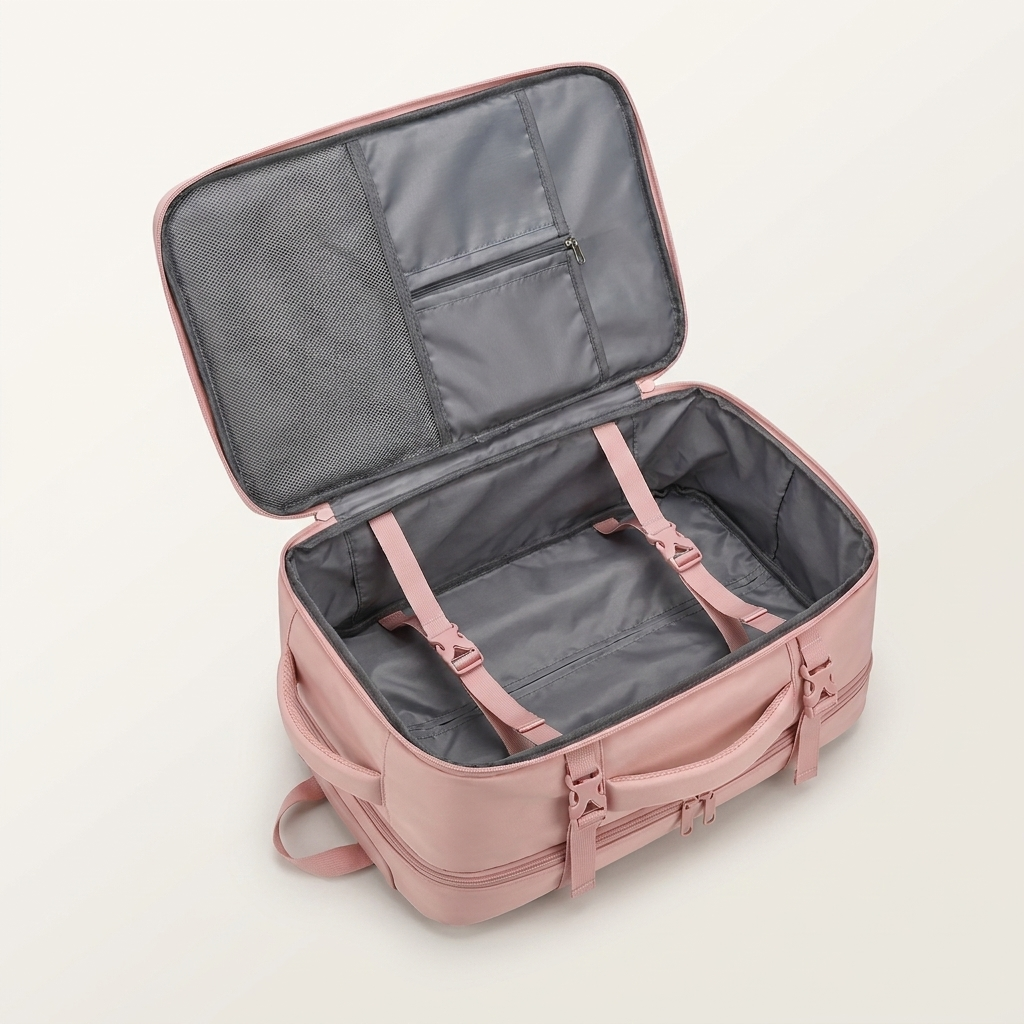 Rucksack separating trainers from clean clothes for the gym and travel