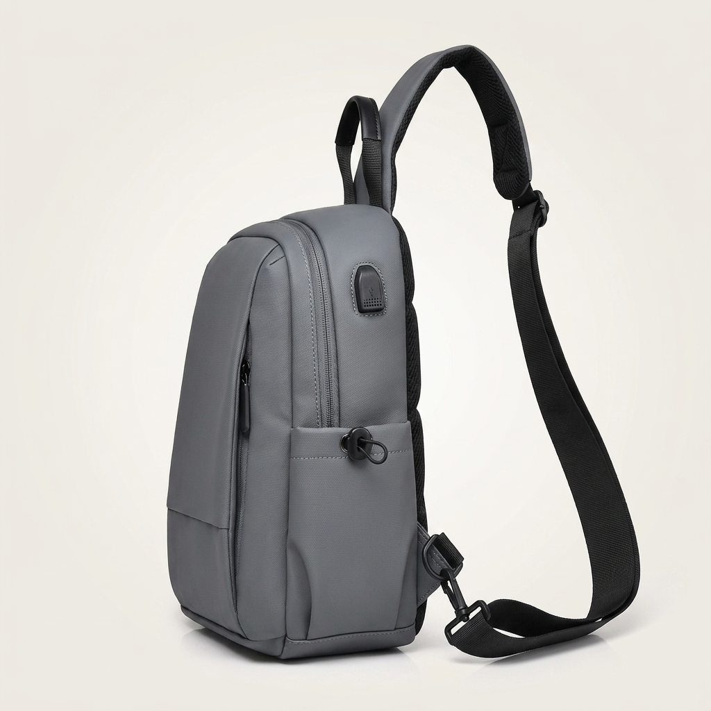 Sling bag with built-in USB charging port, power bank not included