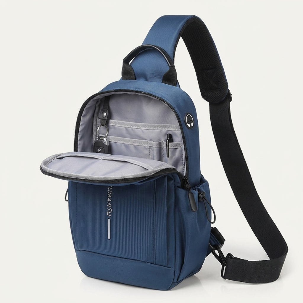 Crossbody sling with a vertical ribbed-stripe textured finish