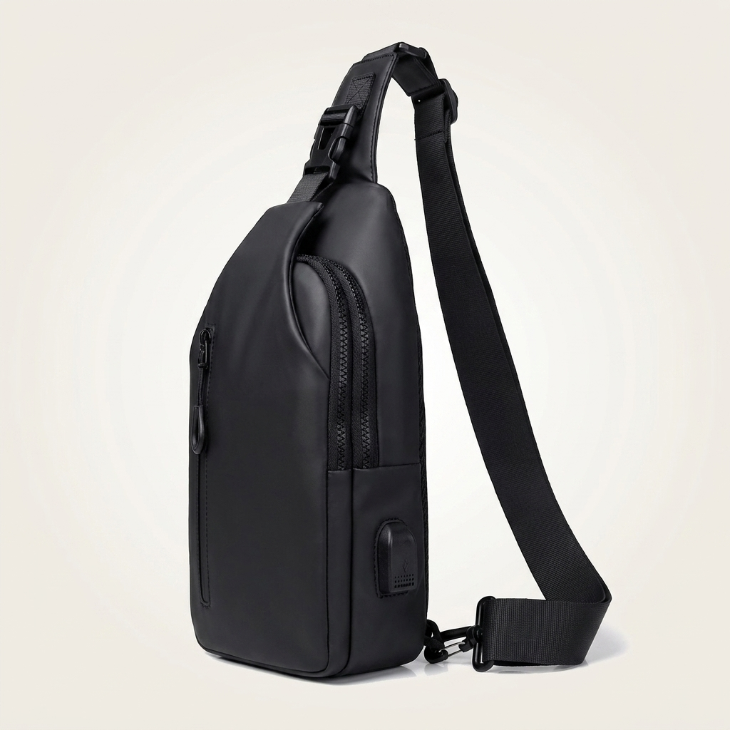 Compact sling holding a 9-inch tablet, phone, wallet and daily essentials