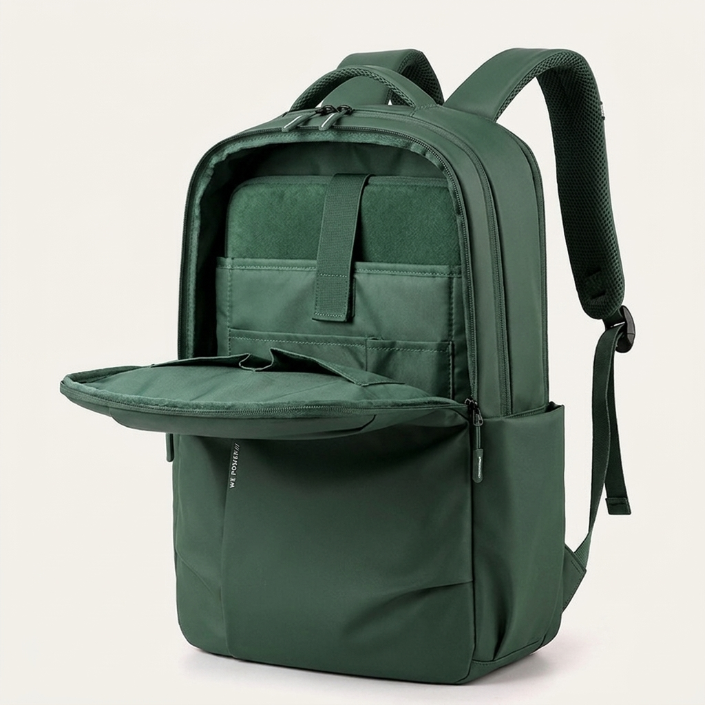 Dual side pockets hold a water bottle and umbrella