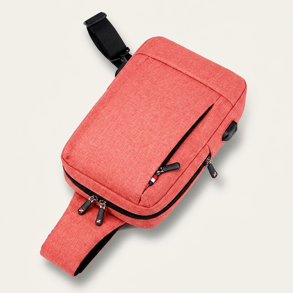 Hands-free chest sling bag with clean spliced panel detailing