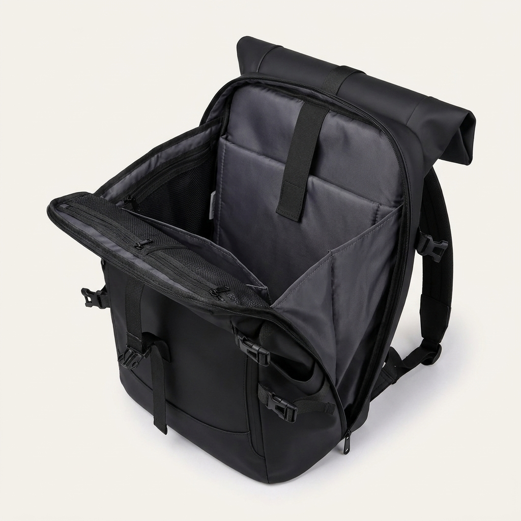 Side pockets and secure zips on a lightweight 0.8 kg rucksack