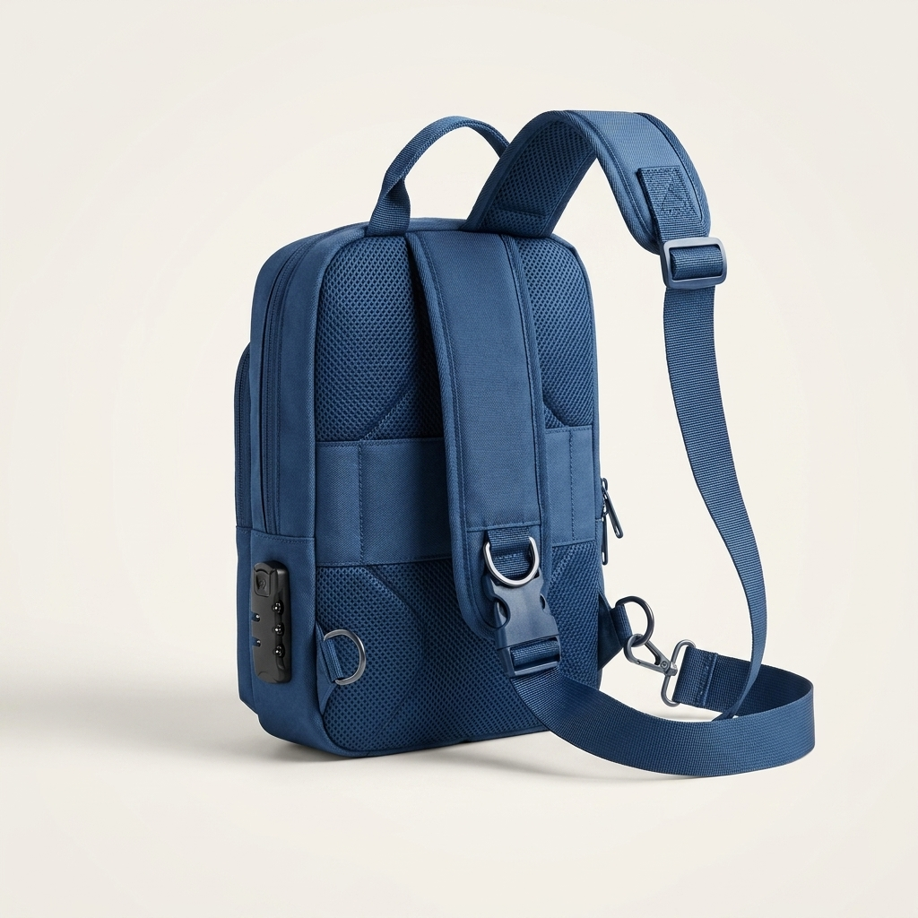 Roomy main compartment fitting a phone, wallet, keys and 8-inch tablet
