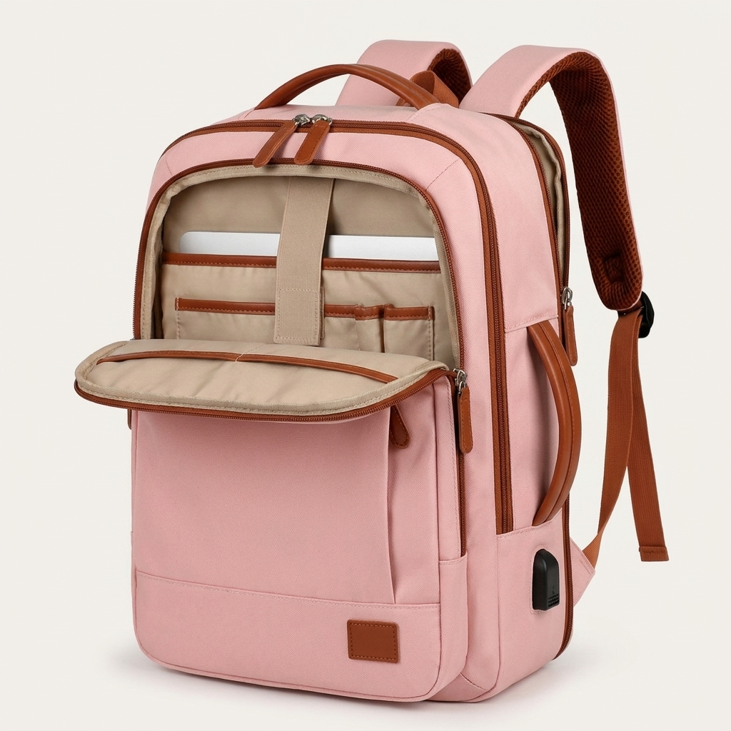 Roomy main compartment holds a 16-inch laptop and daily essentials