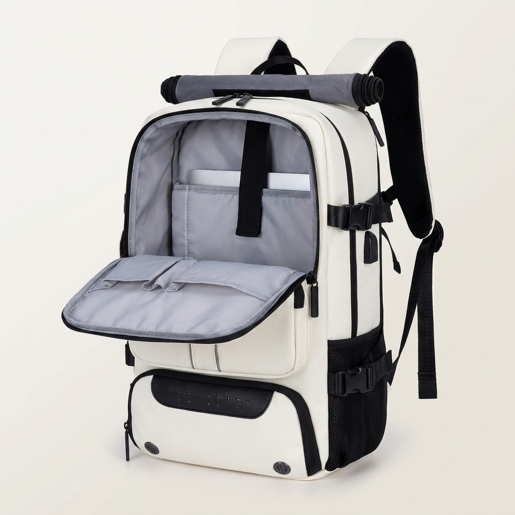 Holds a laptop up to 16 inches alongside everyday essentials