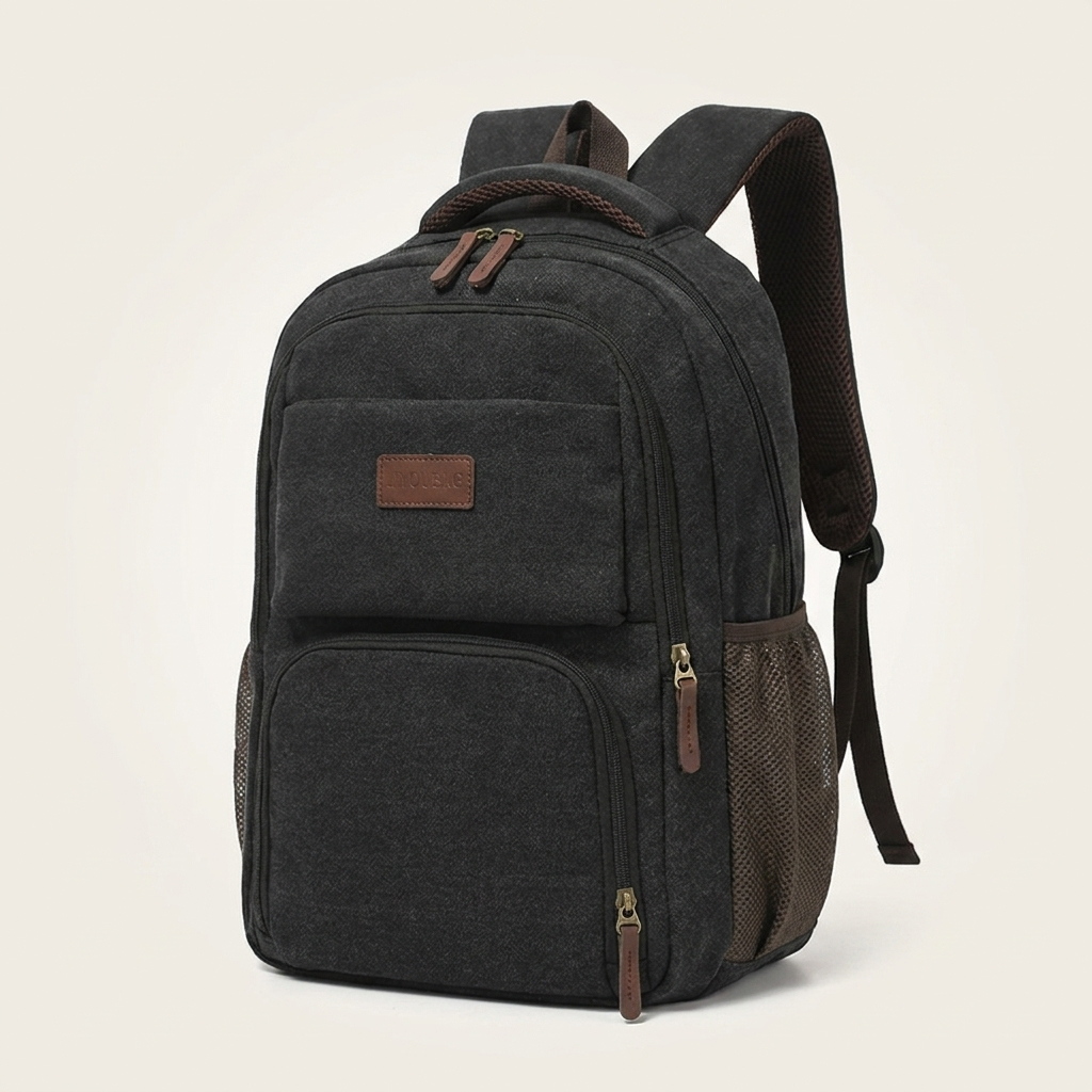 Canvas daypack in four colours: Black, Army Green, Coffee and Khaki