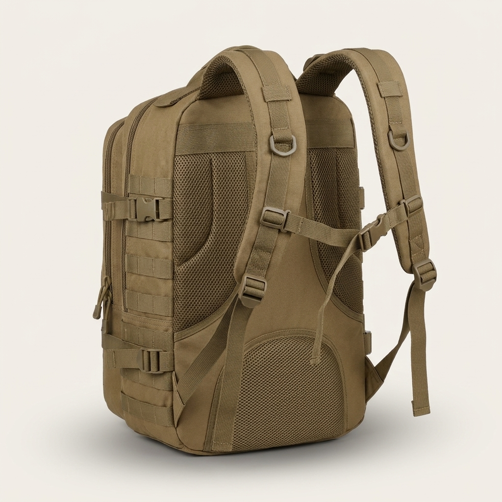 MOLLE-style webbing and compression straps for rigging extra gear