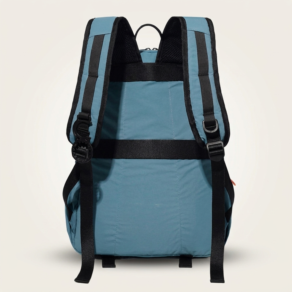 Backpack with air-cushion shoulder straps and a padded back panel