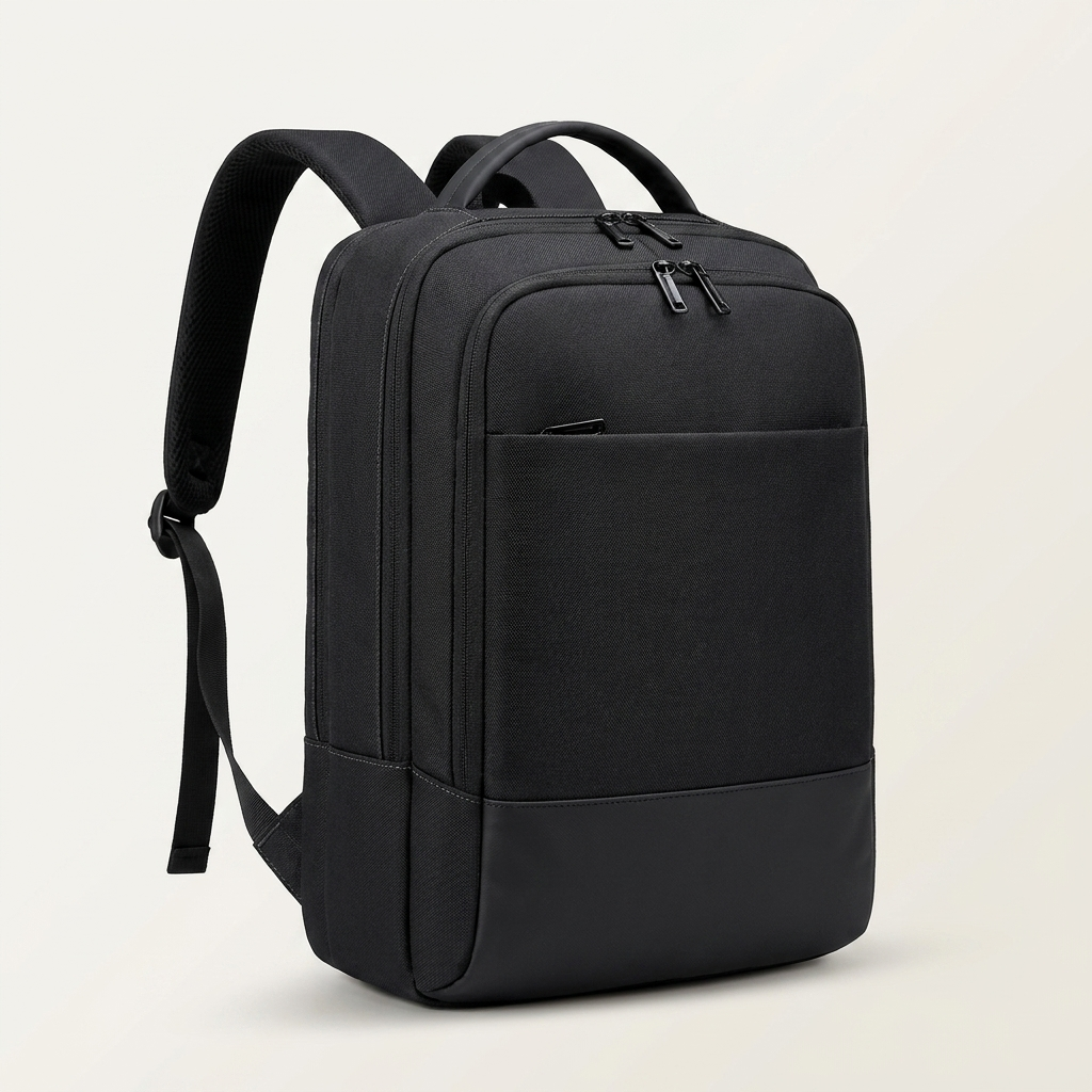 0.73 kg backpack measuring 30 x 15 x 43 cm, in black or grey