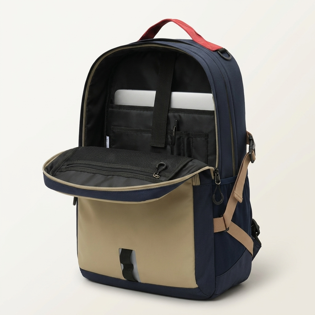 Curved ergonomic straps and load-reducing back panel for longer days