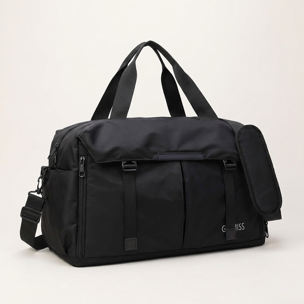 Contrast-stitched duffel in black, grey, green, blue or red