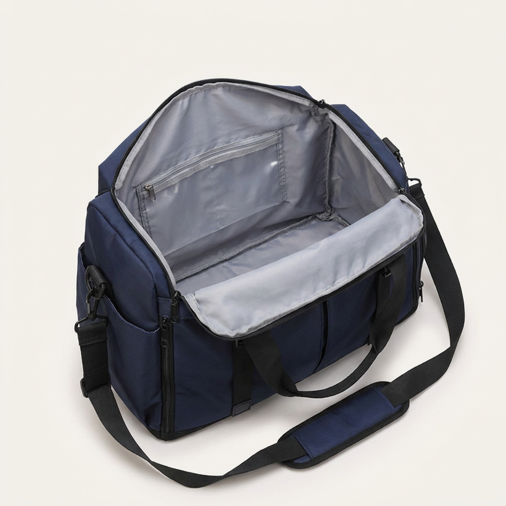 Padded top handles plus a detachable, adjustable shoulder strap