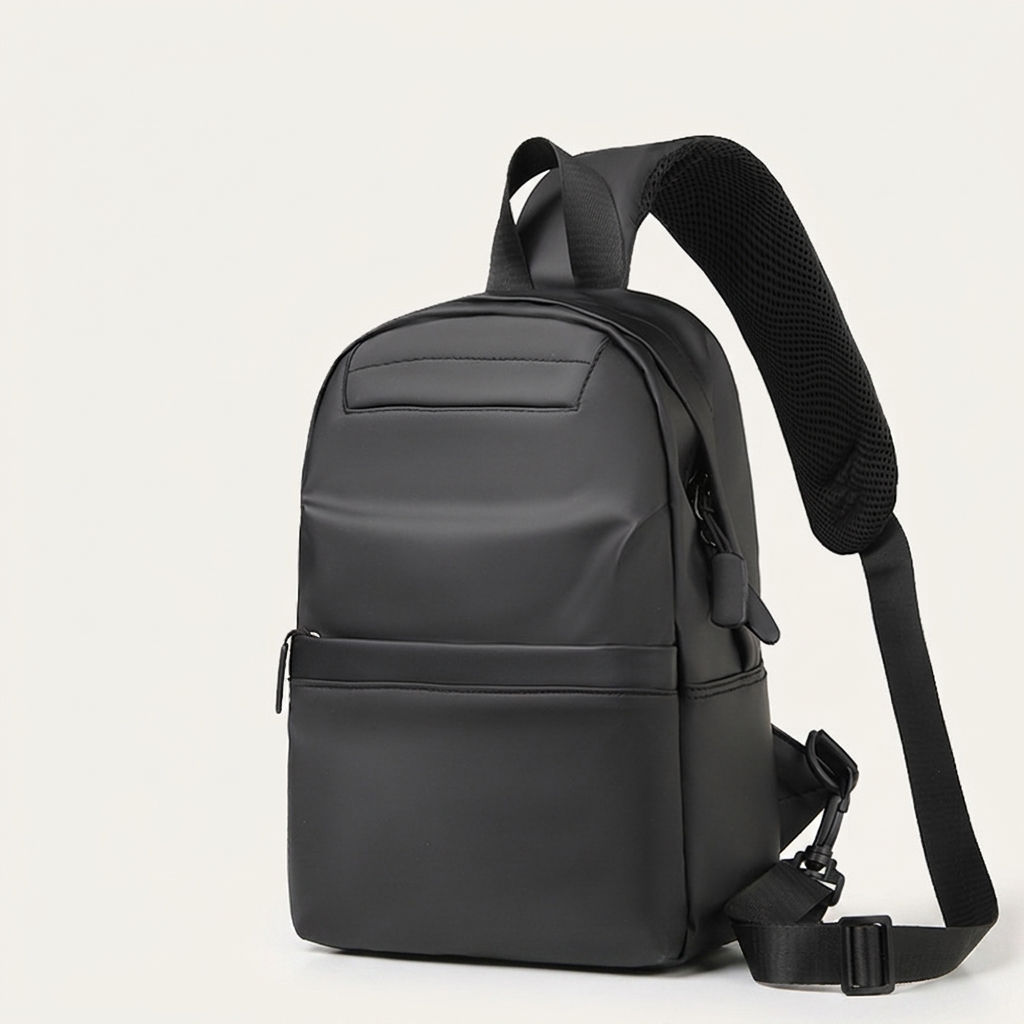 Spliced contrast-panel sling bag in Black, Grey or Blue, 20 x 11 x 32 cm