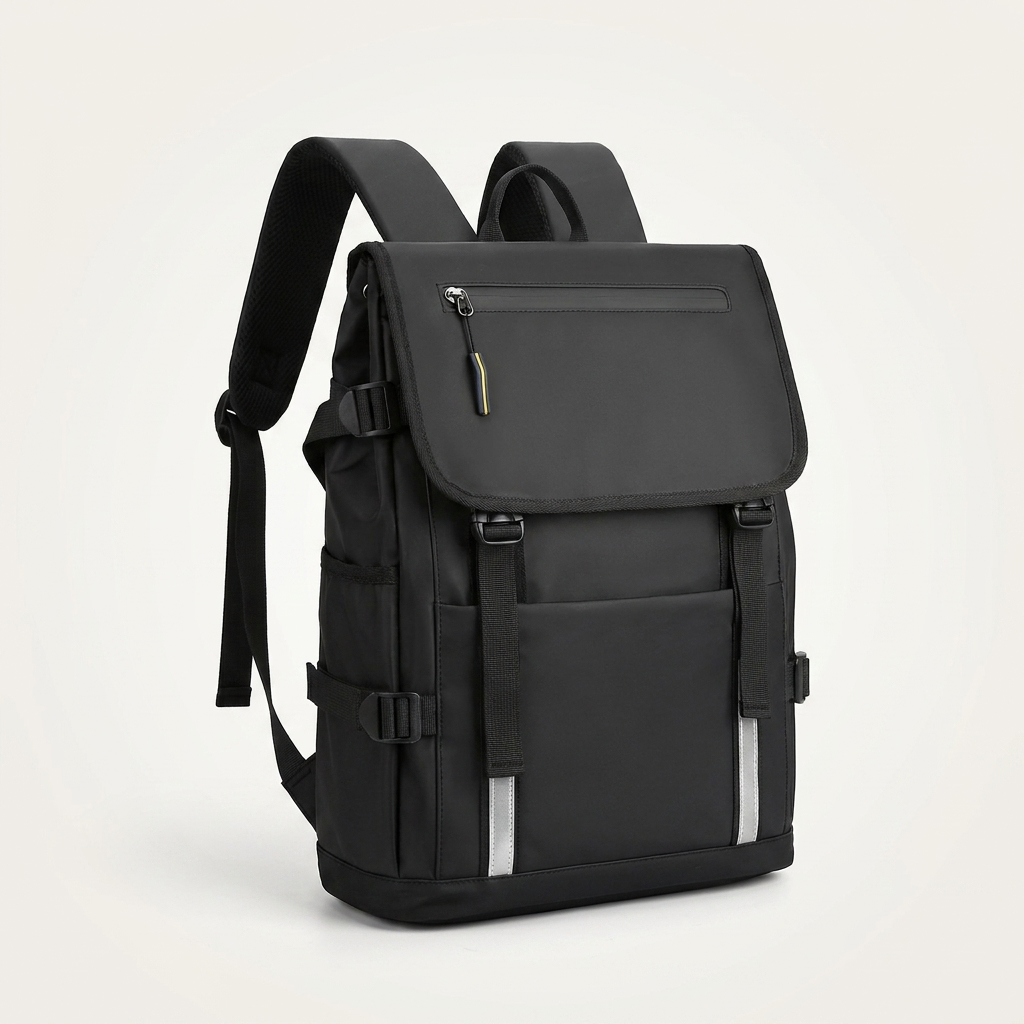 Clean solid-colour city backpack available in black and grey