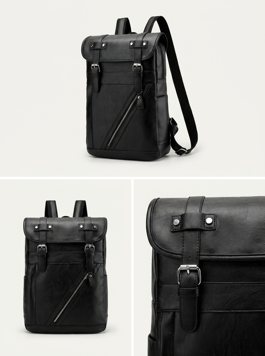 Contrast-stitched splice panelling, available in black, coffee and khaki