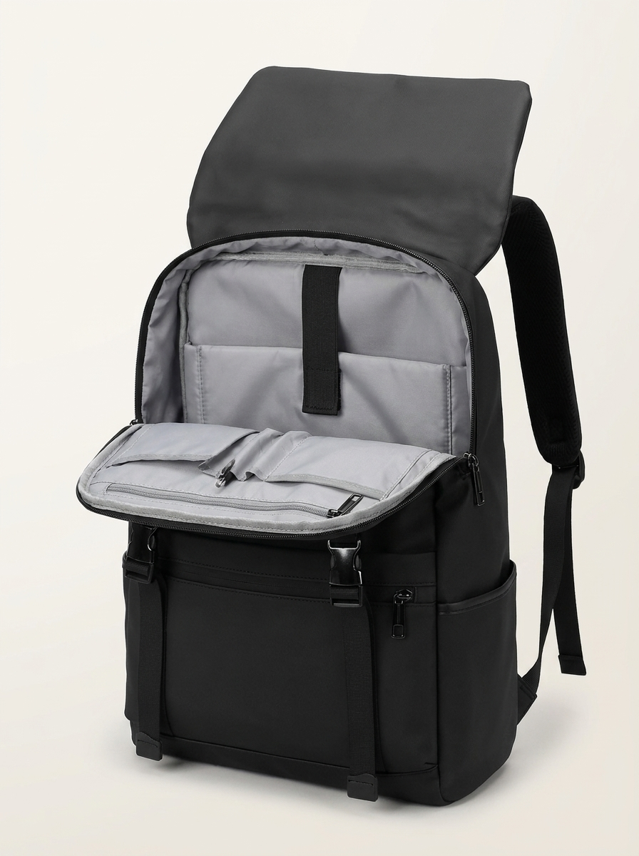 Commuter backpack with ergonomic curved shoulder straps to spread the load