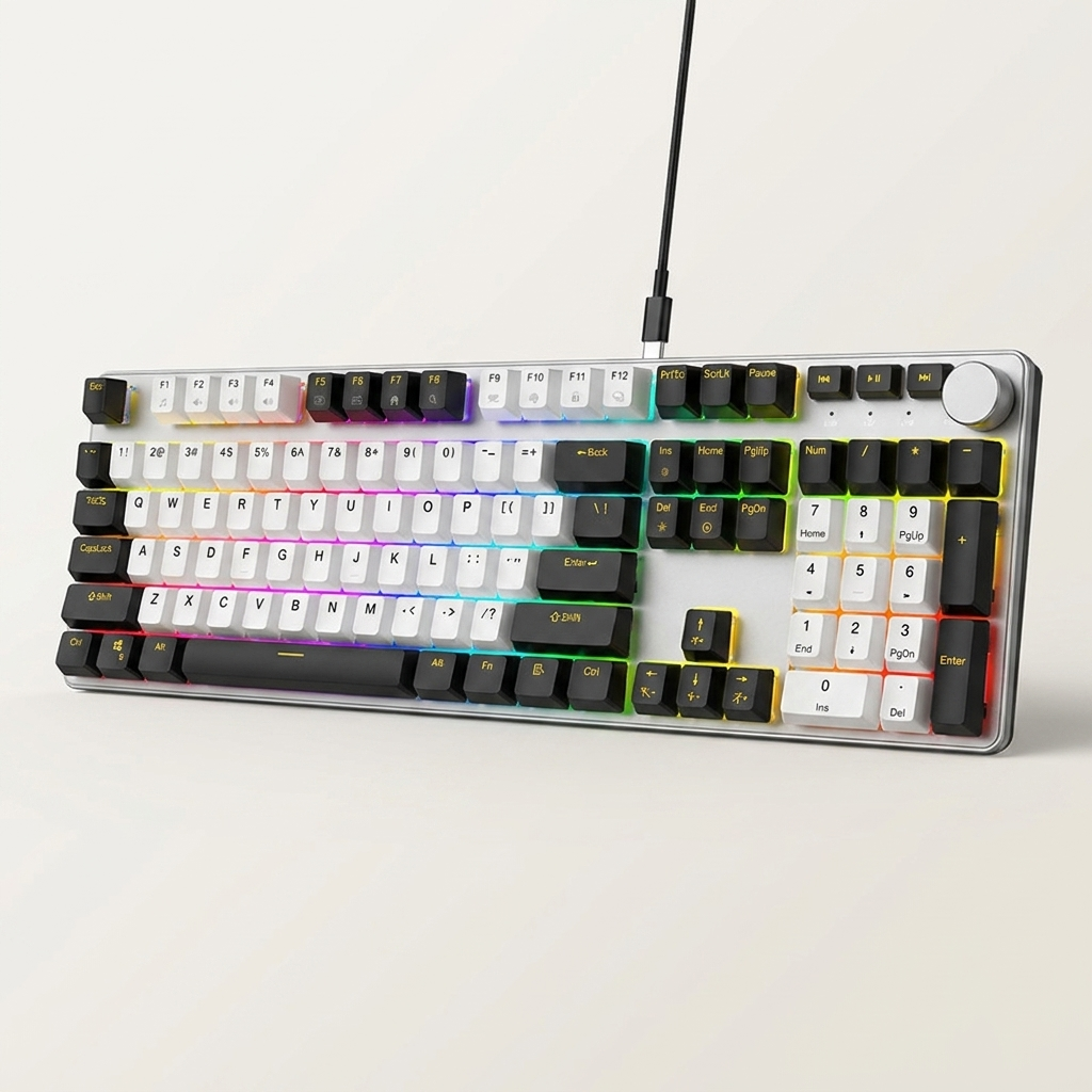 Full-Size Mechanical Gaming Keyboard - 104/107 Keys, RGB, Control Knob, Wired
