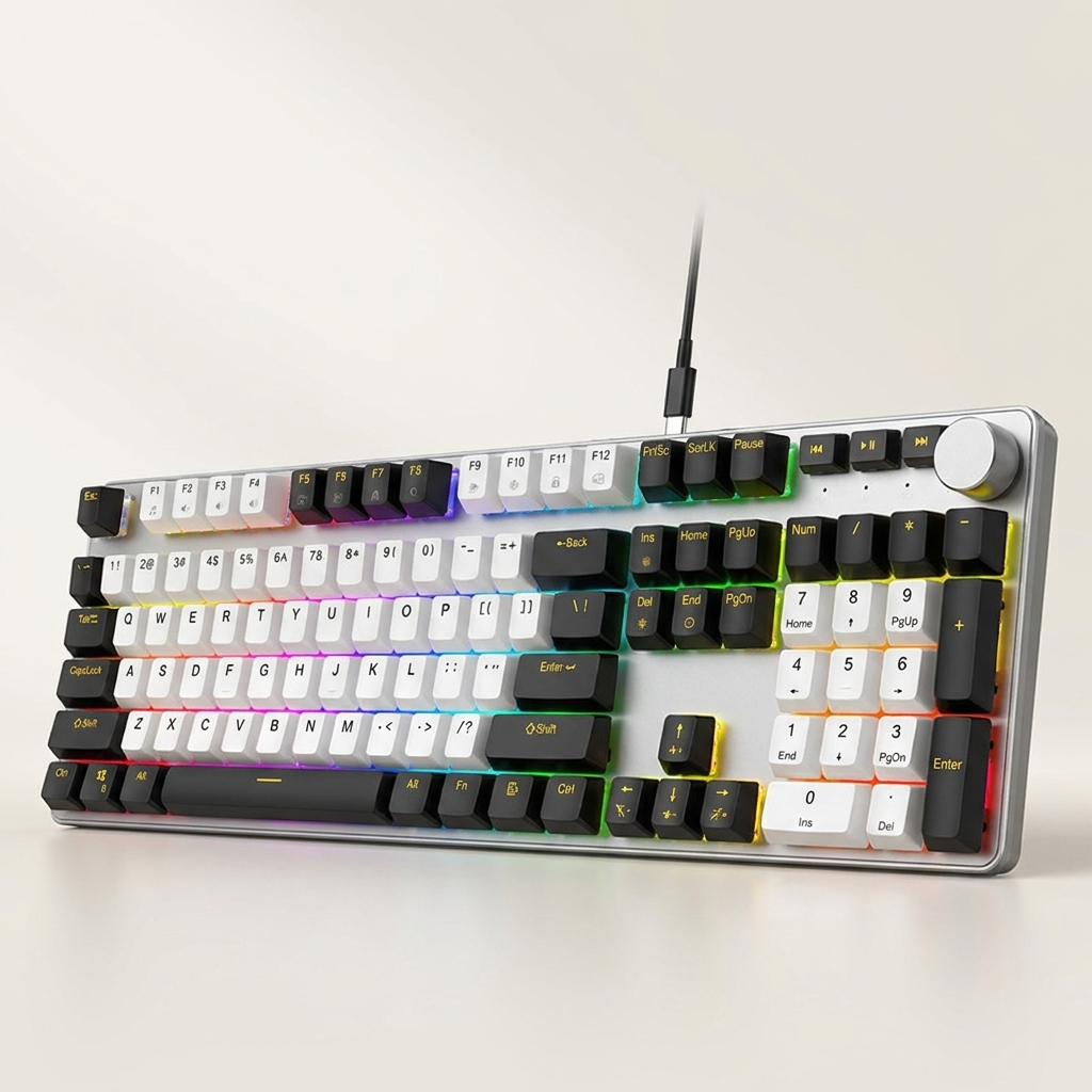 Full-Size Mechanical Gaming Keyboard - 104/107 Keys, RGB, Control Knob, Wired