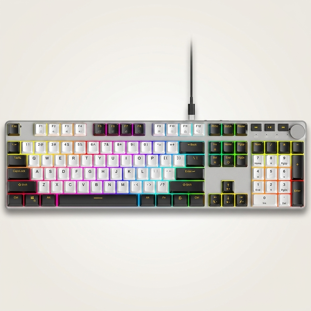 Full-Size Mechanical Gaming Keyboard - 104/107 Keys, RGB, Control Knob, Wired