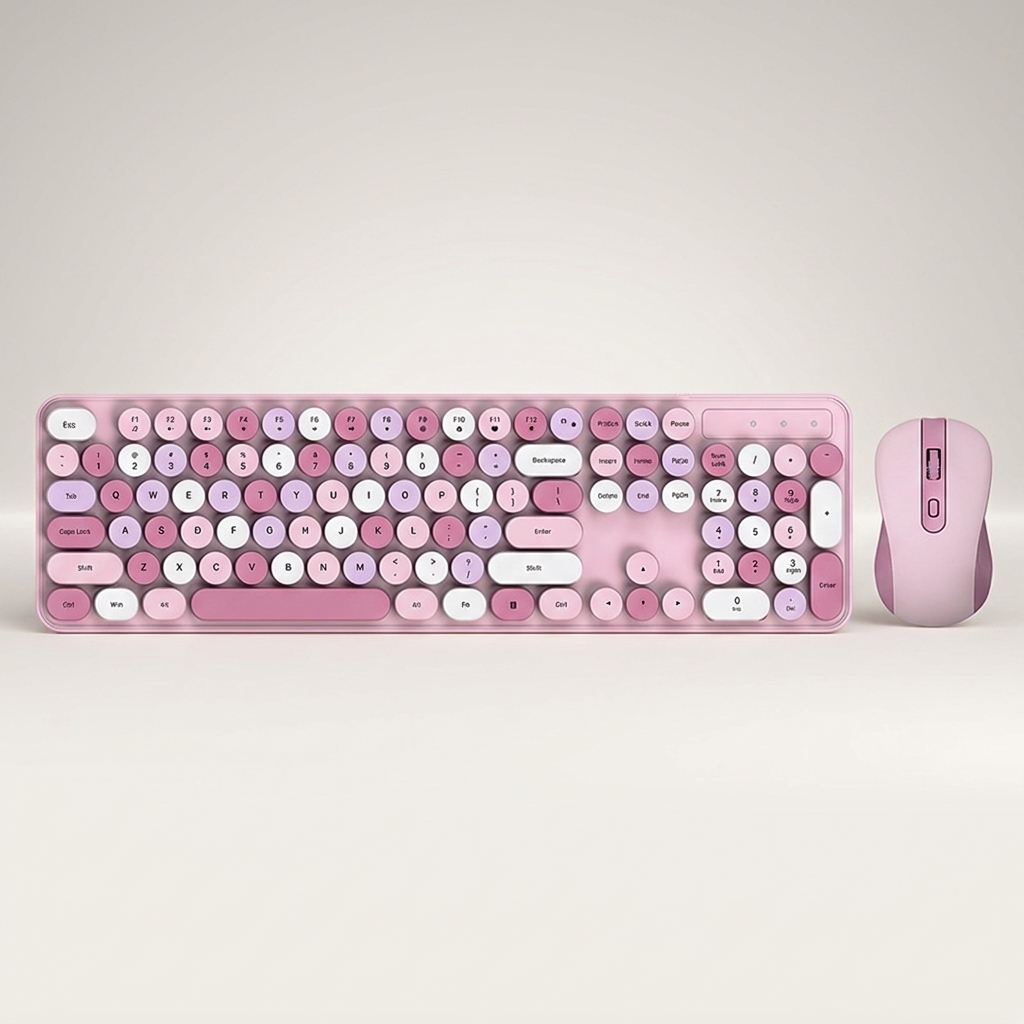 Retro Wireless Keyboard & Mouse Set - 2.4G, Silent Keys, Ergonomic Mouse