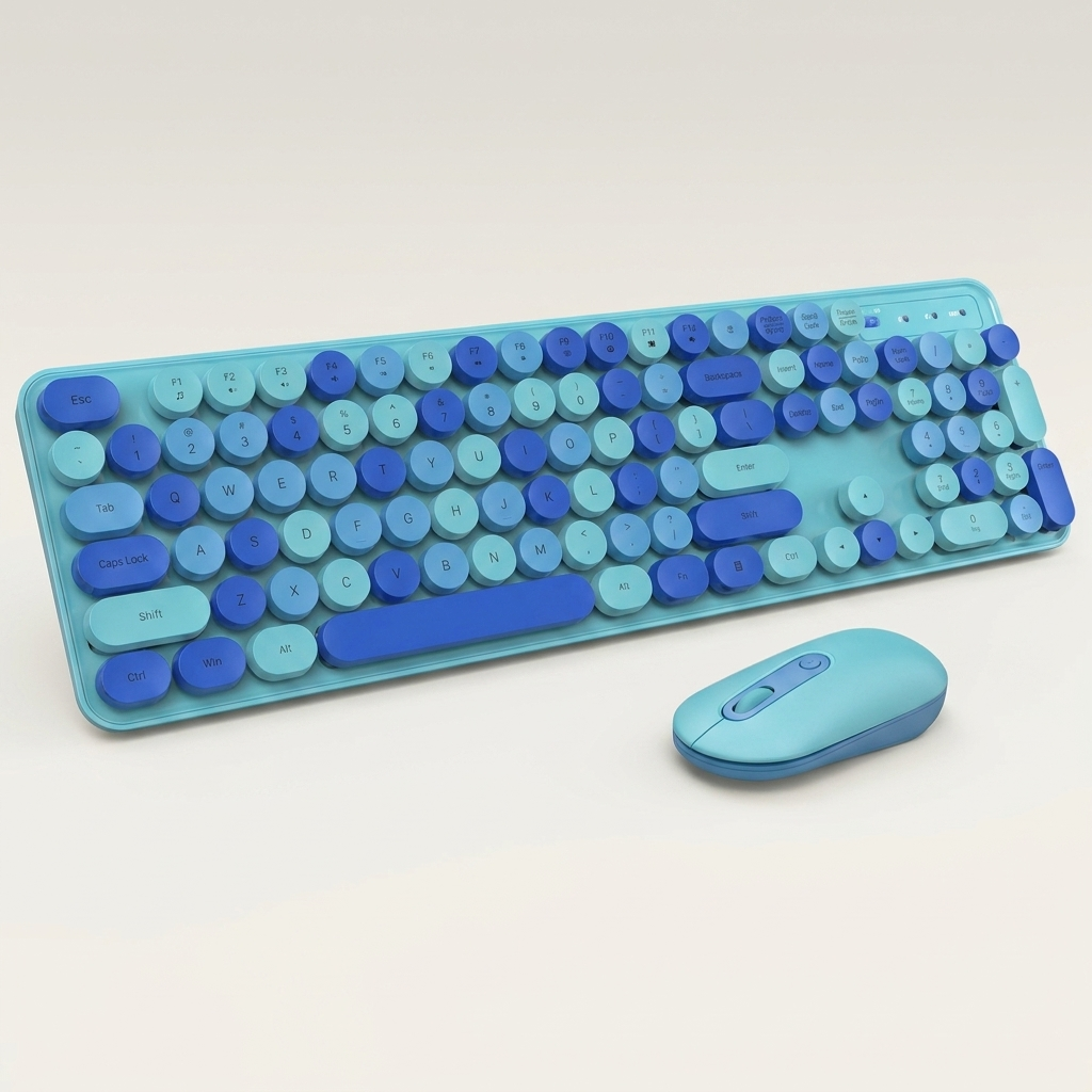 Retro Wireless Keyboard & Mouse Set - 2.4G, Silent Keys, Ergonomic Mouse