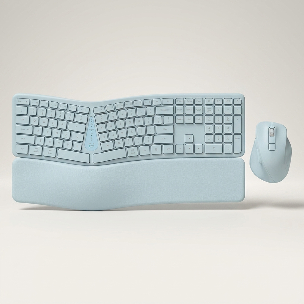 Ergonomic Wireless Keyboard & Mouse Set - Silent 2.4G, 110-Key with Multimedia Keys
