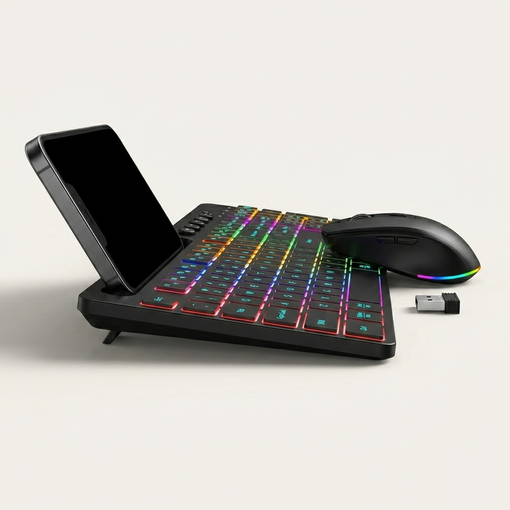 Ergonomic wireless keyboard and mouse set with silent low-noise keys
