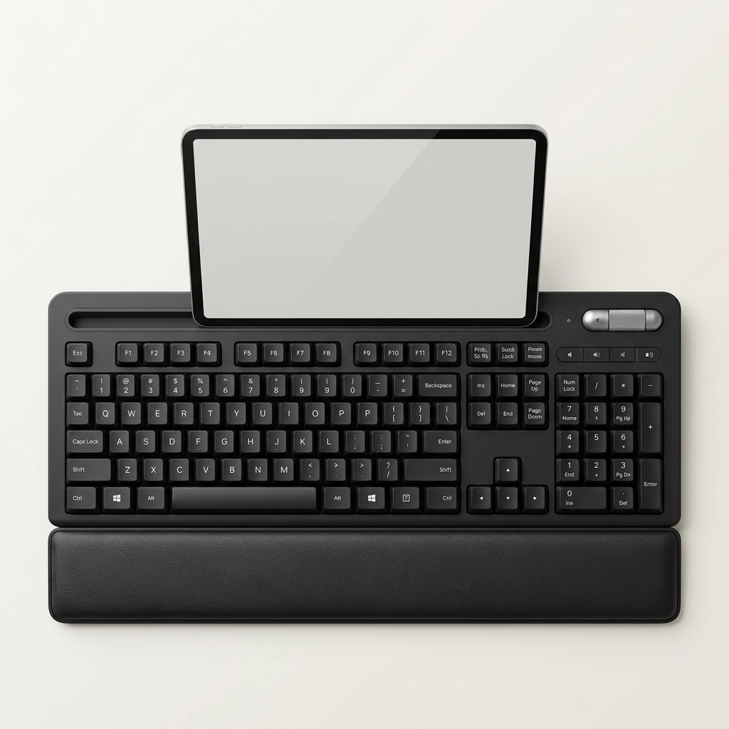 Wireless Keyboard & Mouse Set - Silent Ergonomic, Tablet Holder & Cushioned Rest