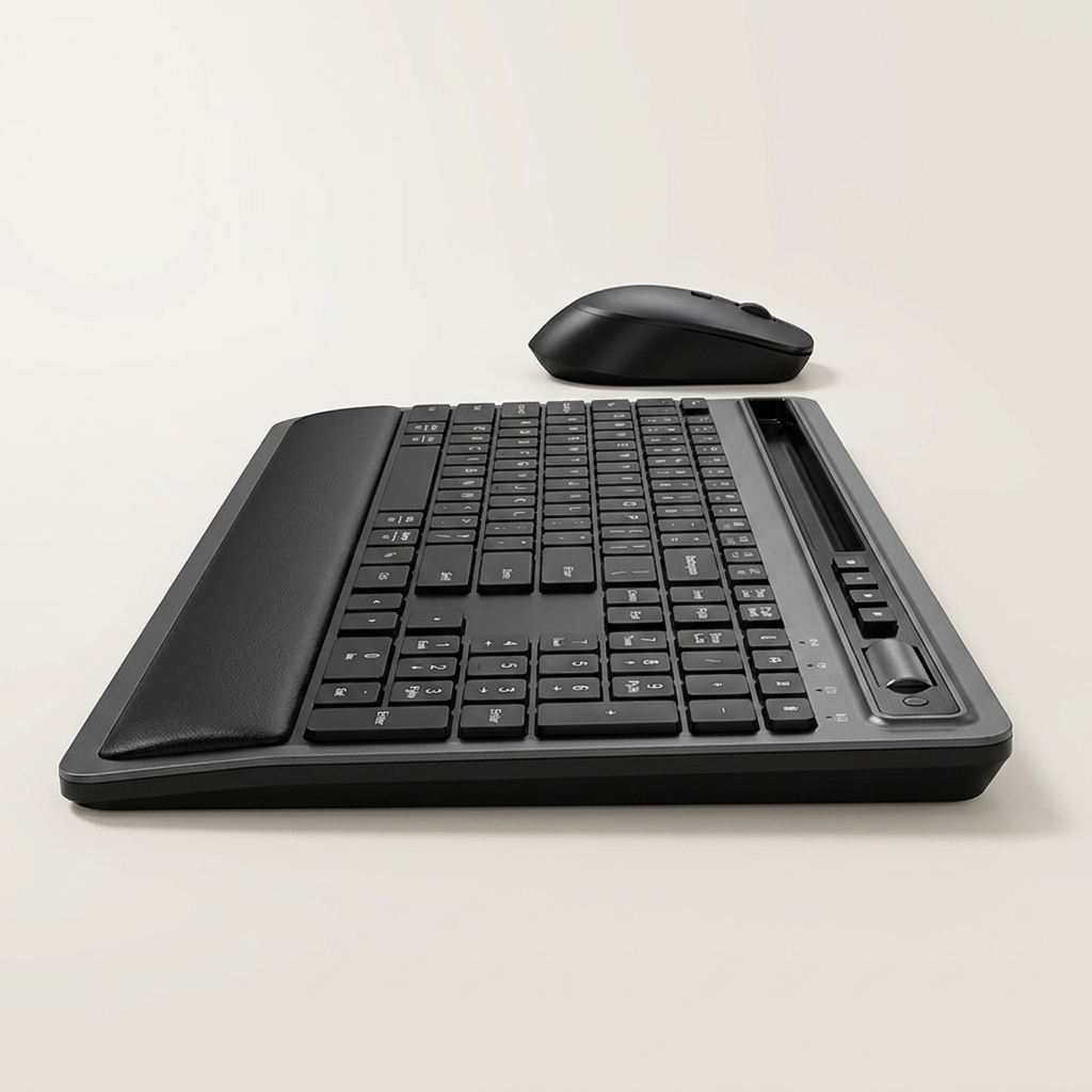 Wireless Keyboard & Mouse Set - Silent Ergonomic, Tablet Holder & Cushioned Rest