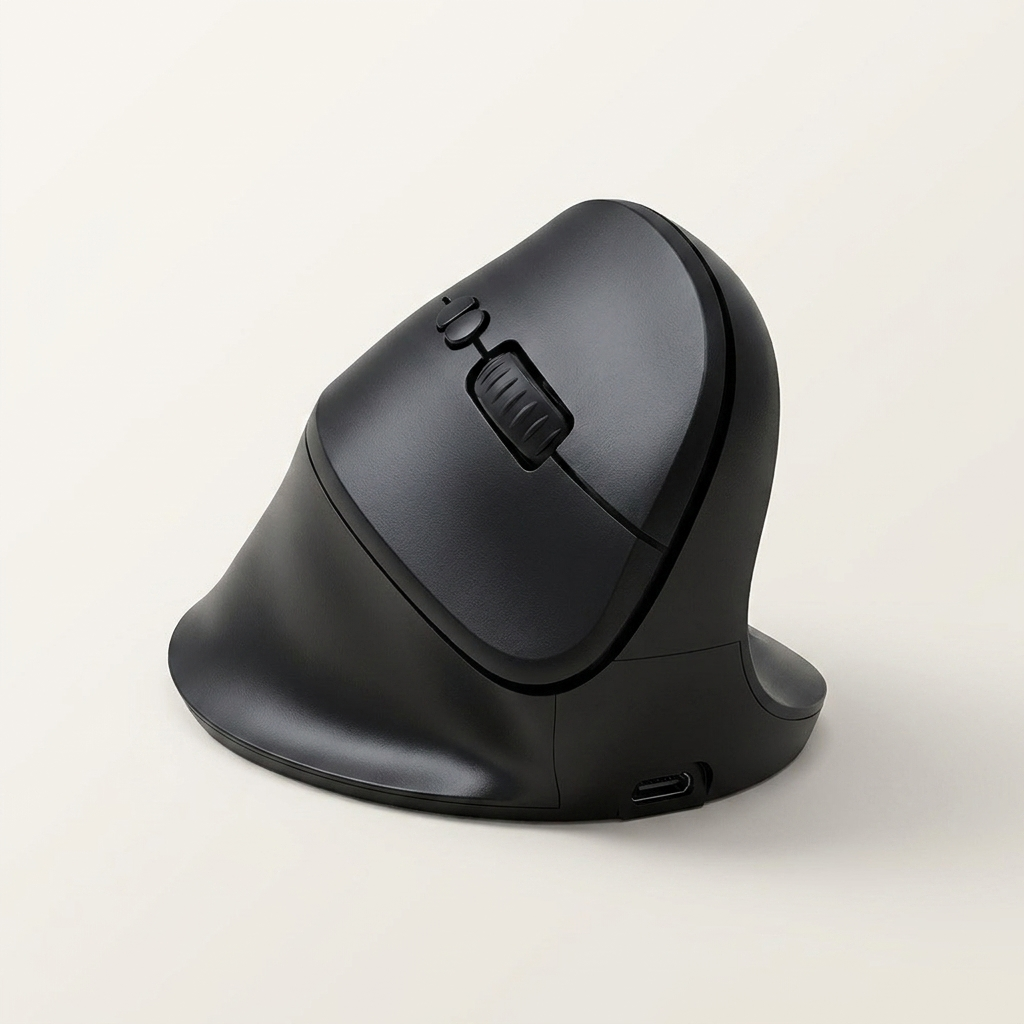 Ergonomic vertical wireless mouse available in five colour options