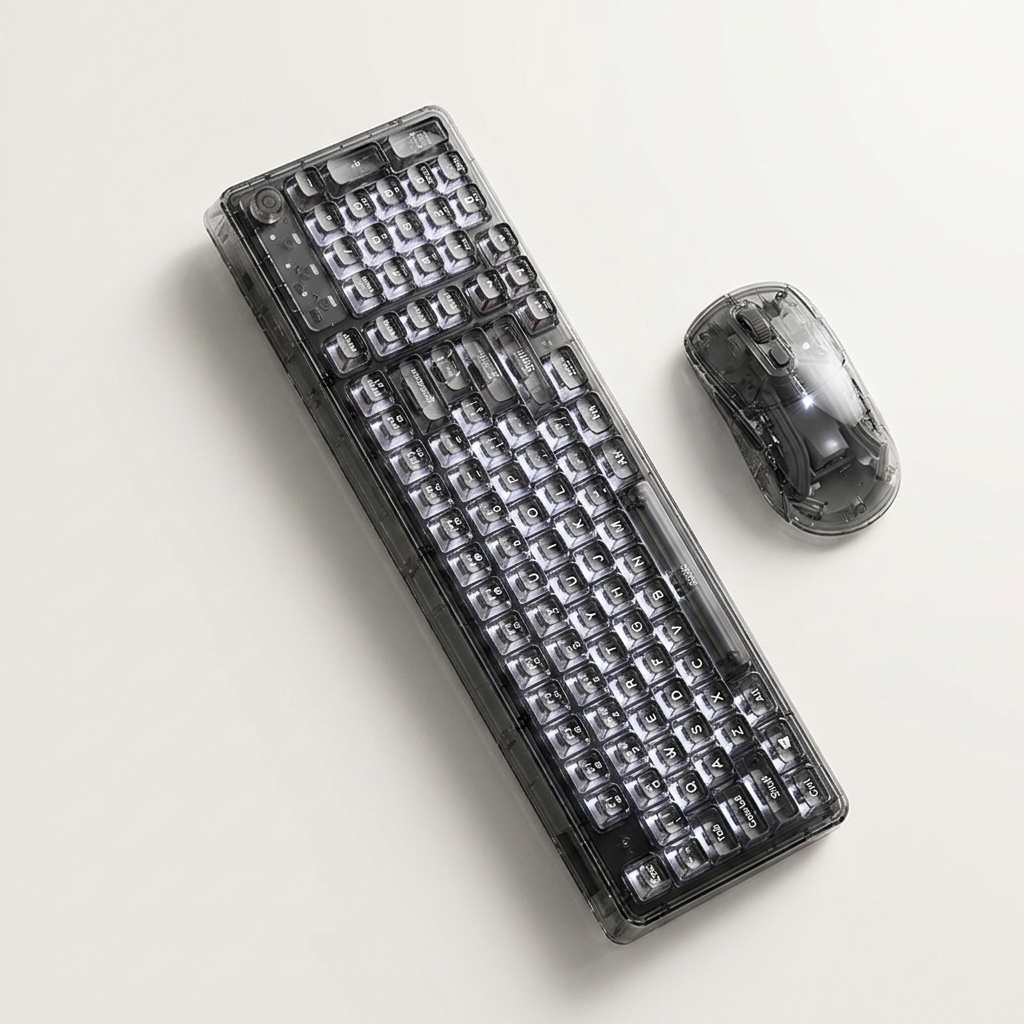Keyboard with a single-colour backlight glowing through the keycaps