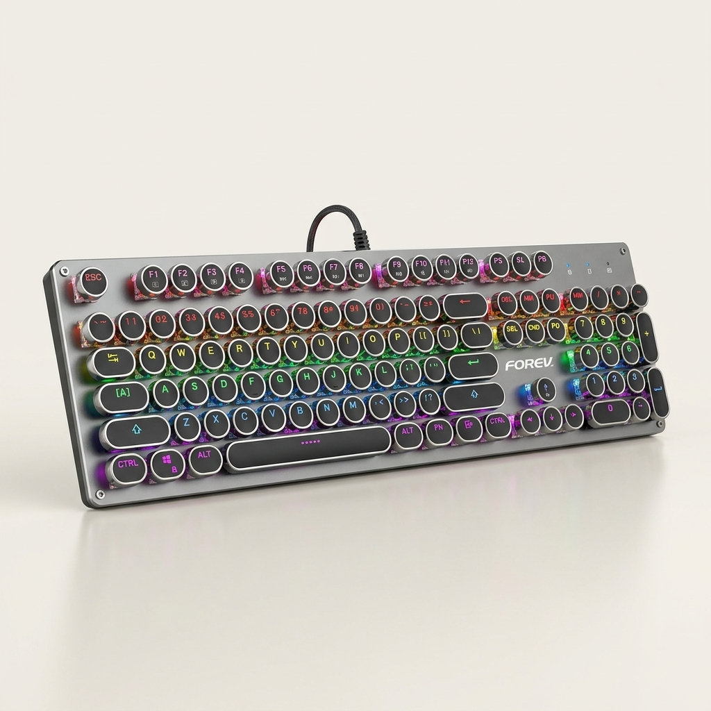 Punk Round-Keycap Mechanical Gaming Keyboard - Aluminium, RGB, Green Switches, Wired