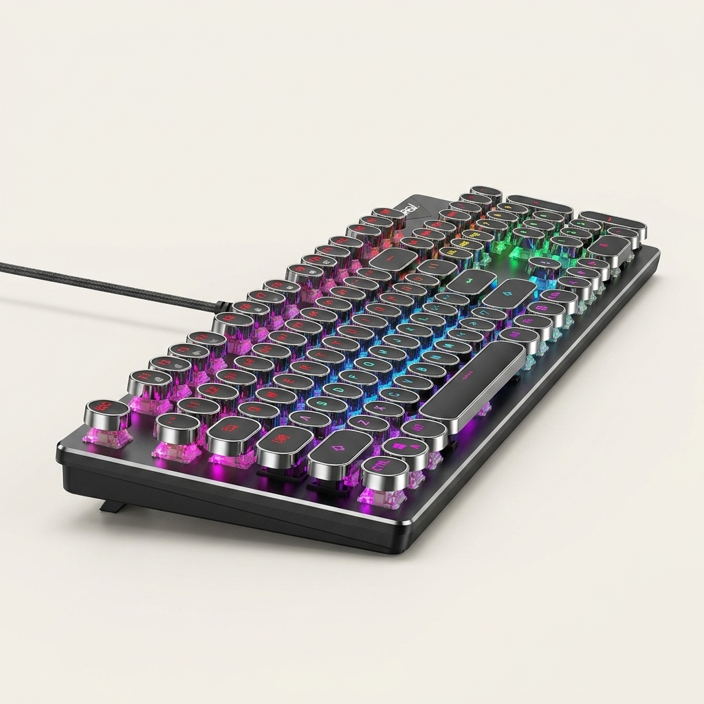 Punk Round-Keycap Mechanical Gaming Keyboard - Aluminium, RGB, Green Switches, Wired