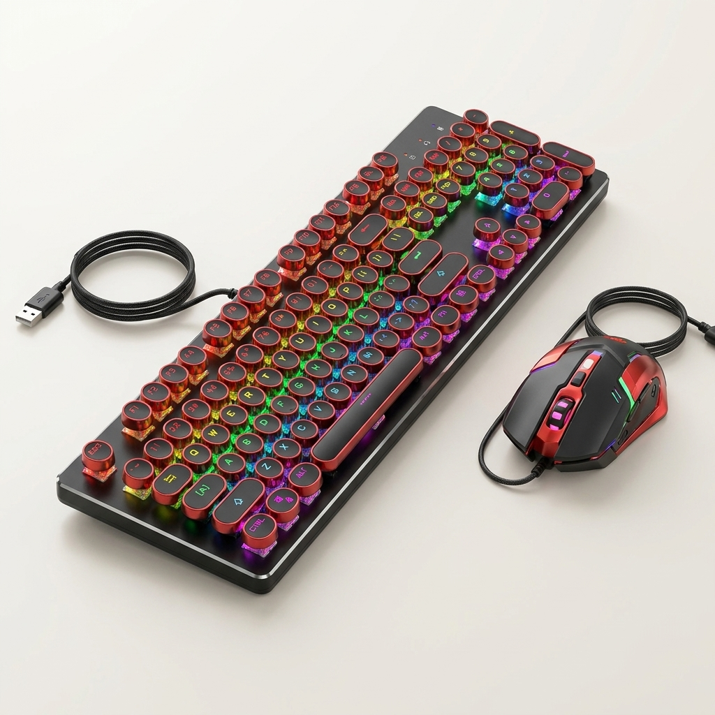 Punk Round-Keycap Mechanical Gaming Keyboard - Aluminium, RGB, Green Switches, Wired