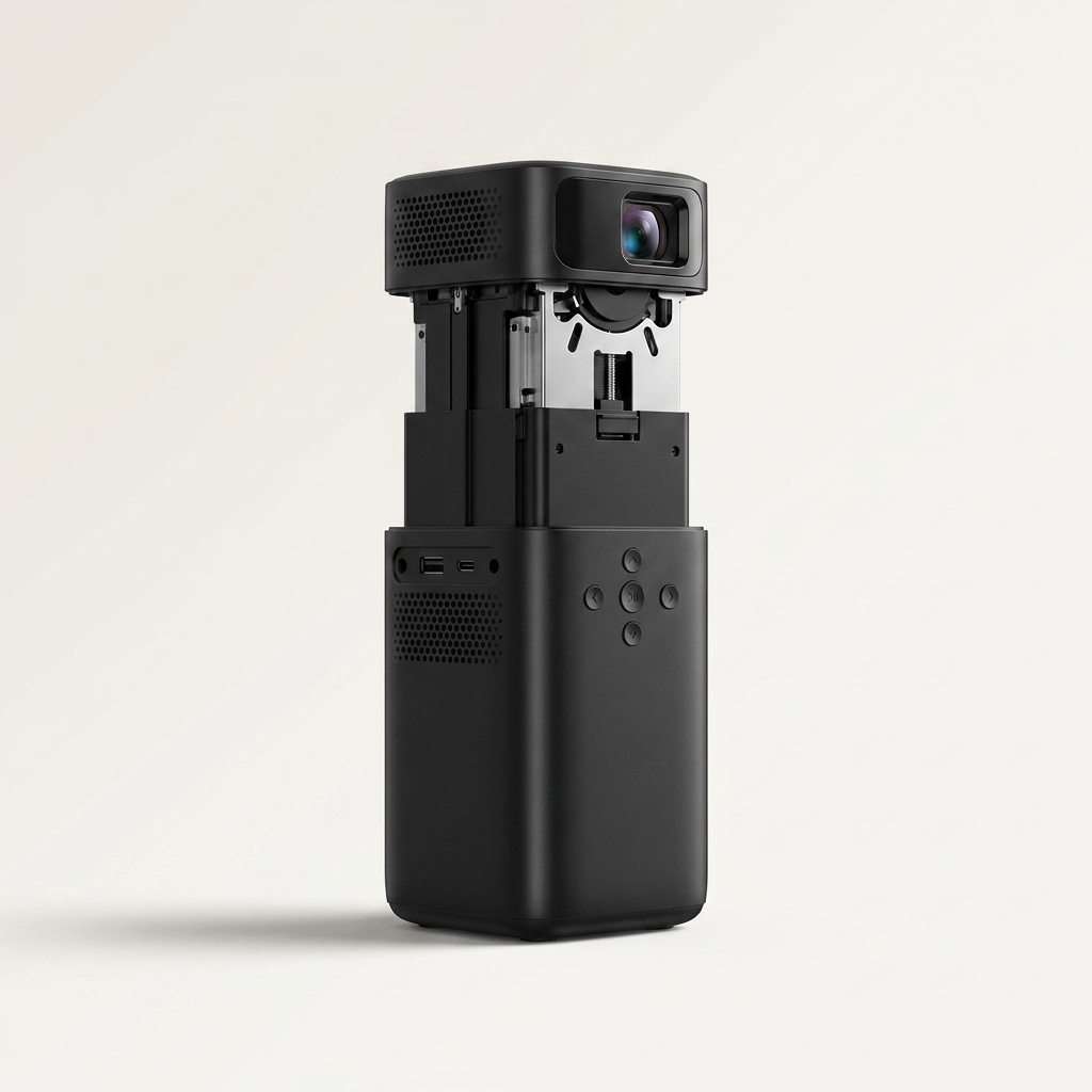 Vertical telescopic body keeps the projector neat and portable