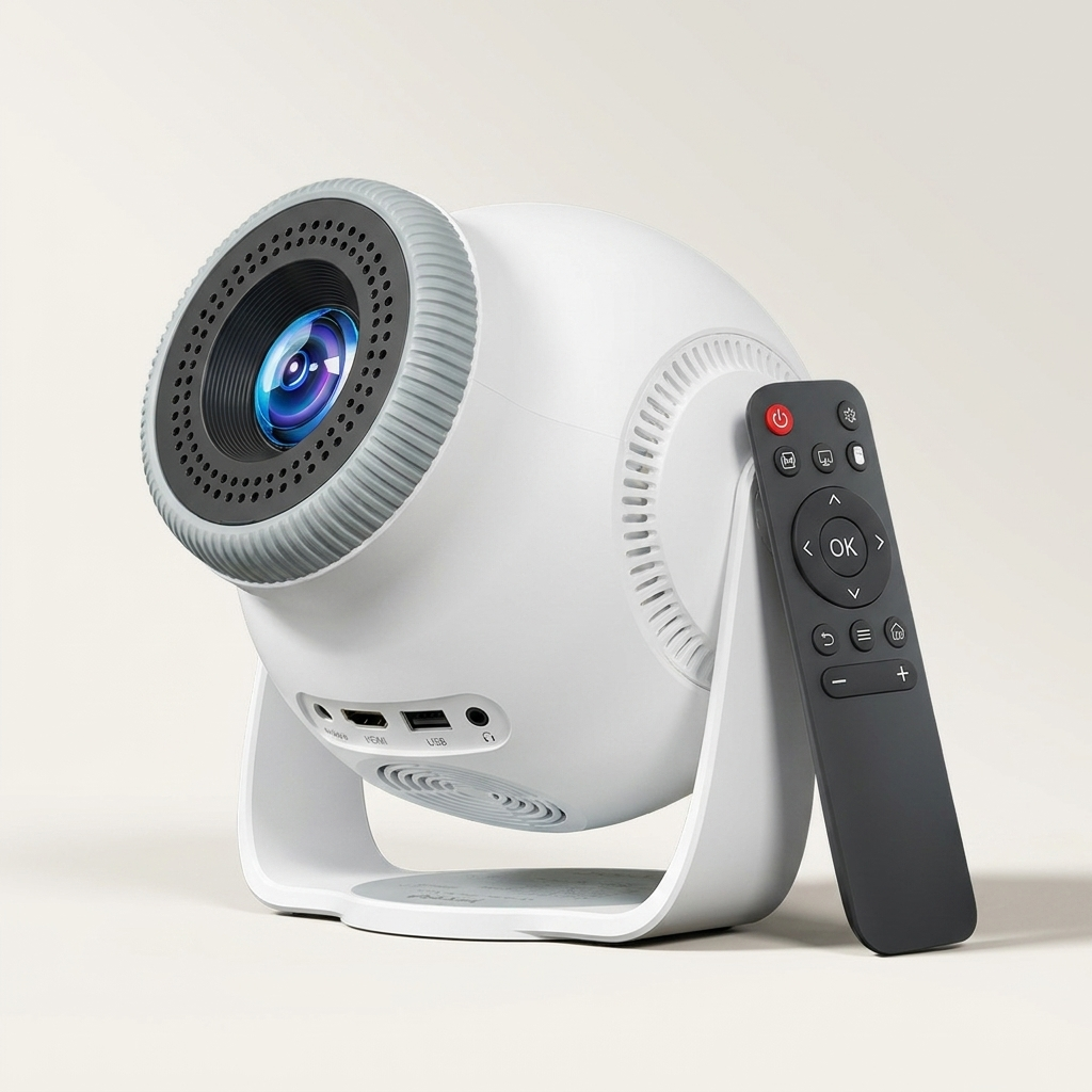 Android 14 Mini Projector - 720p HD, 450 ANSI Lumens, Wi-Fi Screen Mirroring (UK Plug)