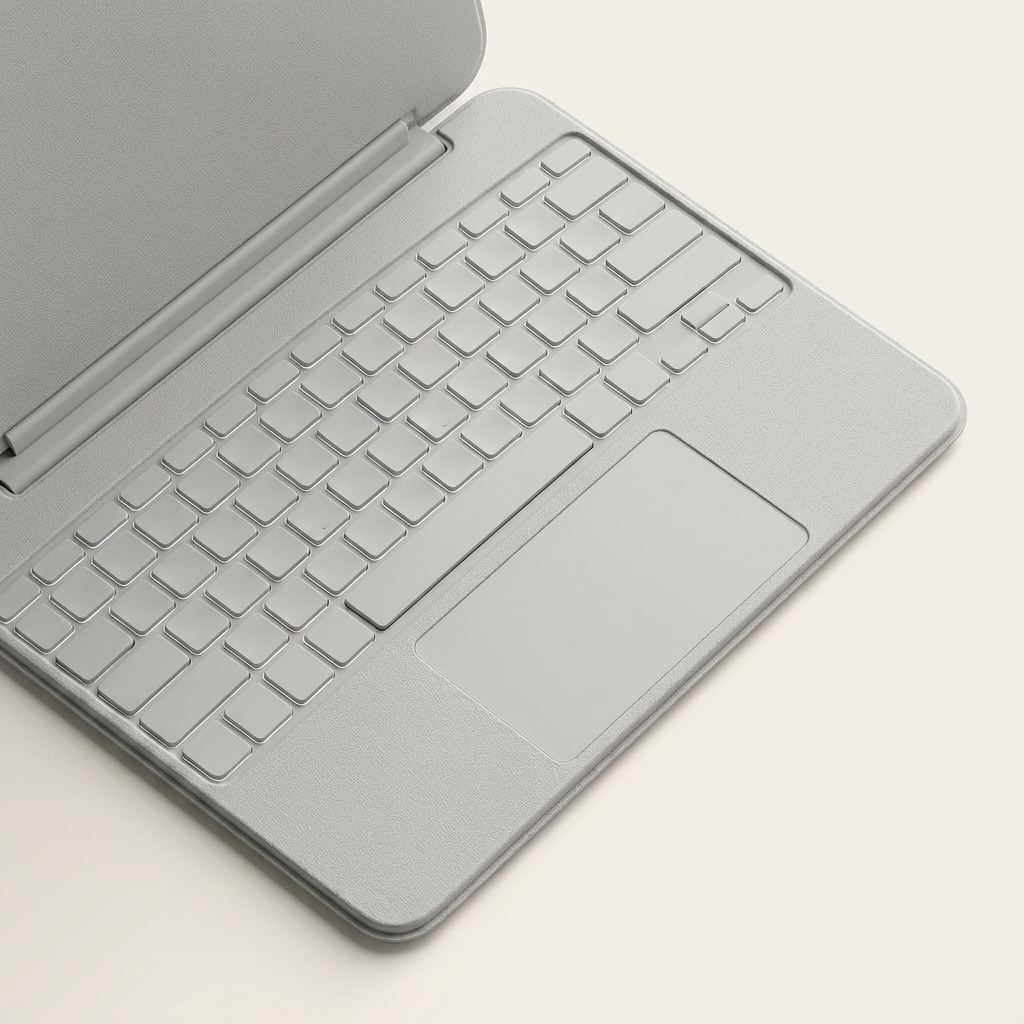 Wrap-around folio protecting the iPad screen and back when closed