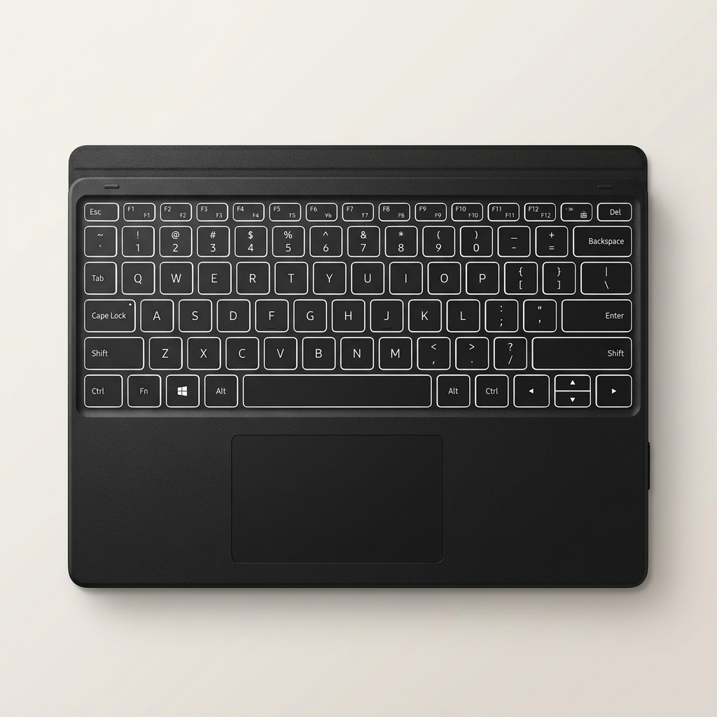 Full-size quiet keys held at an adjustable typing angle