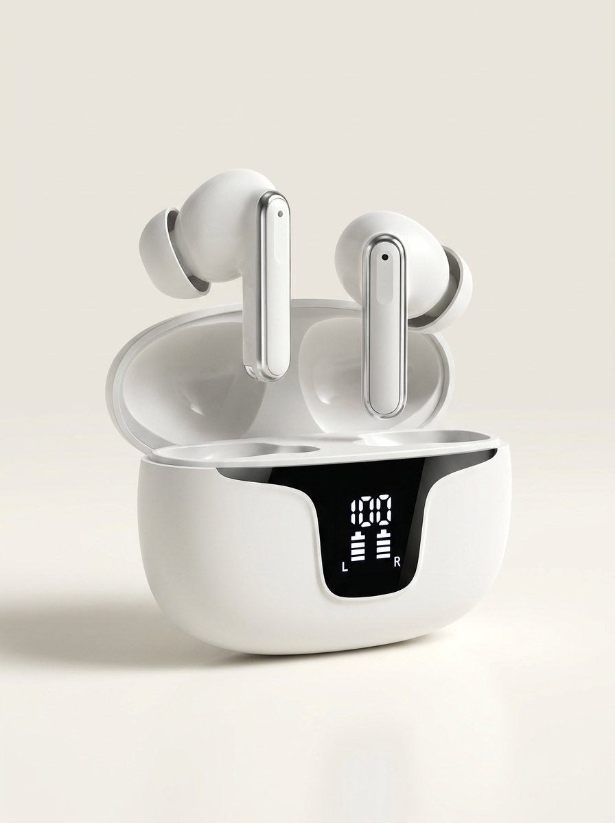 Lightweight bilateral-stereo earbuds for commuting, in White and Black