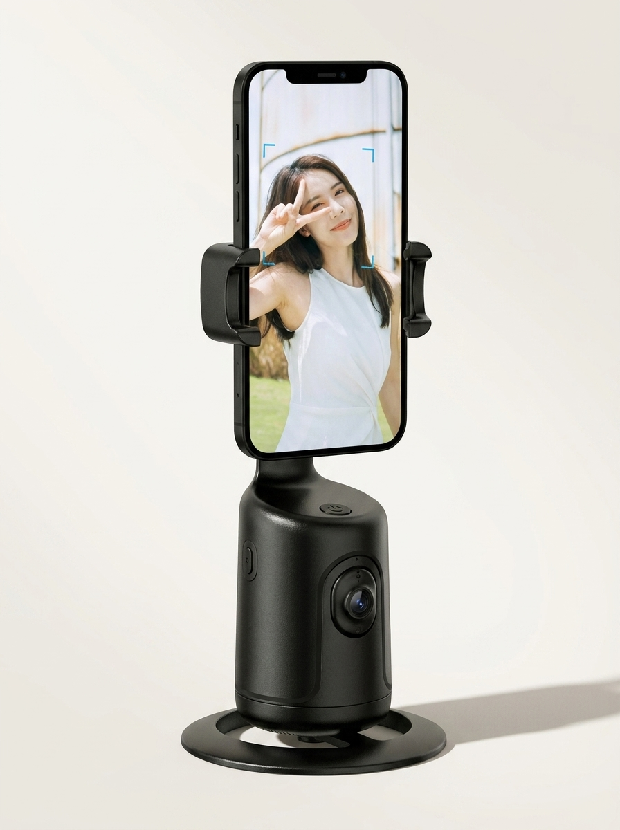 Face-tracking phone holder with optional detachable LED ring fill light
