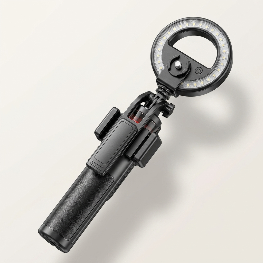 Fold-out tripod feet let the selfie stick stand steadily on flat surfaces