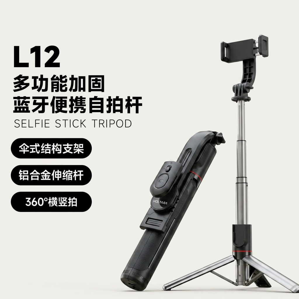 Floor-Standing Selfie Stick & Tripod with LED Fill Light - Extendable Live-Stream Stand