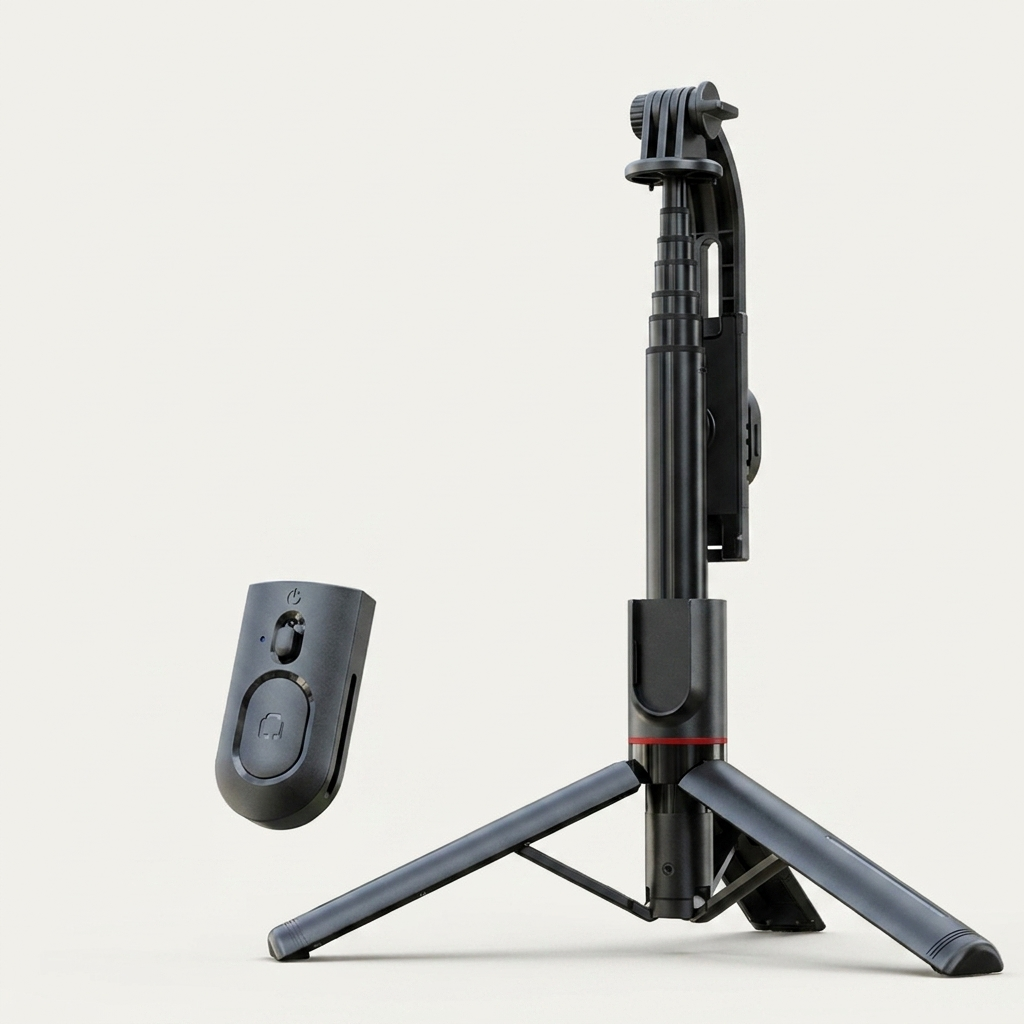 Floor-Standing Selfie Stick & Tripod with LED Fill Light - Extendable Live-Stream Stand