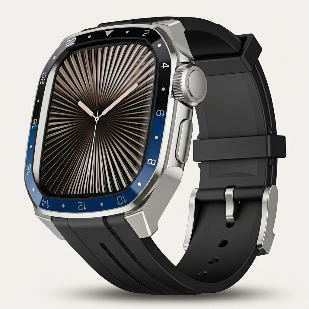 Metal-framed Apple Watch case sized for 44mm, 45mm and 46mm models